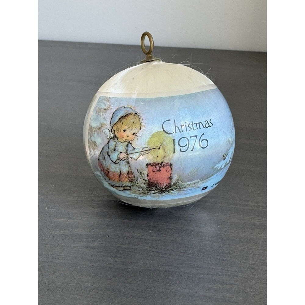 Hallmark Christmas 1976 Candle Lighting Girl Winter Scene Silk Ornament 2.5”
